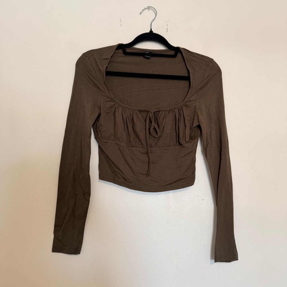 SHEIN | Brown/Olive Long Sleeve Crop Top